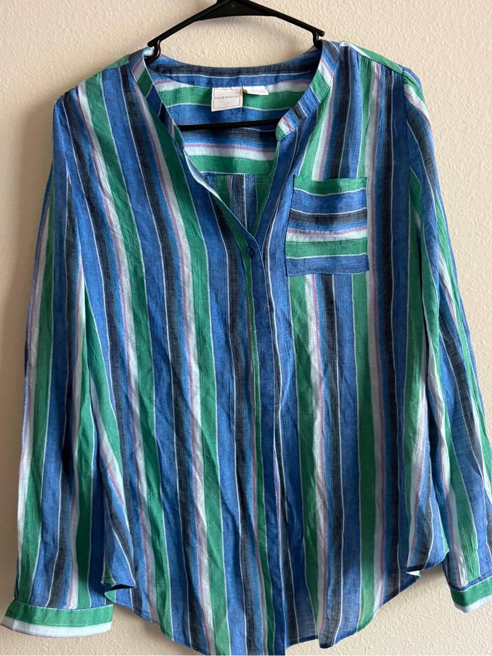 Zac & Rachel Blue and Green Striped Pullover Blouse